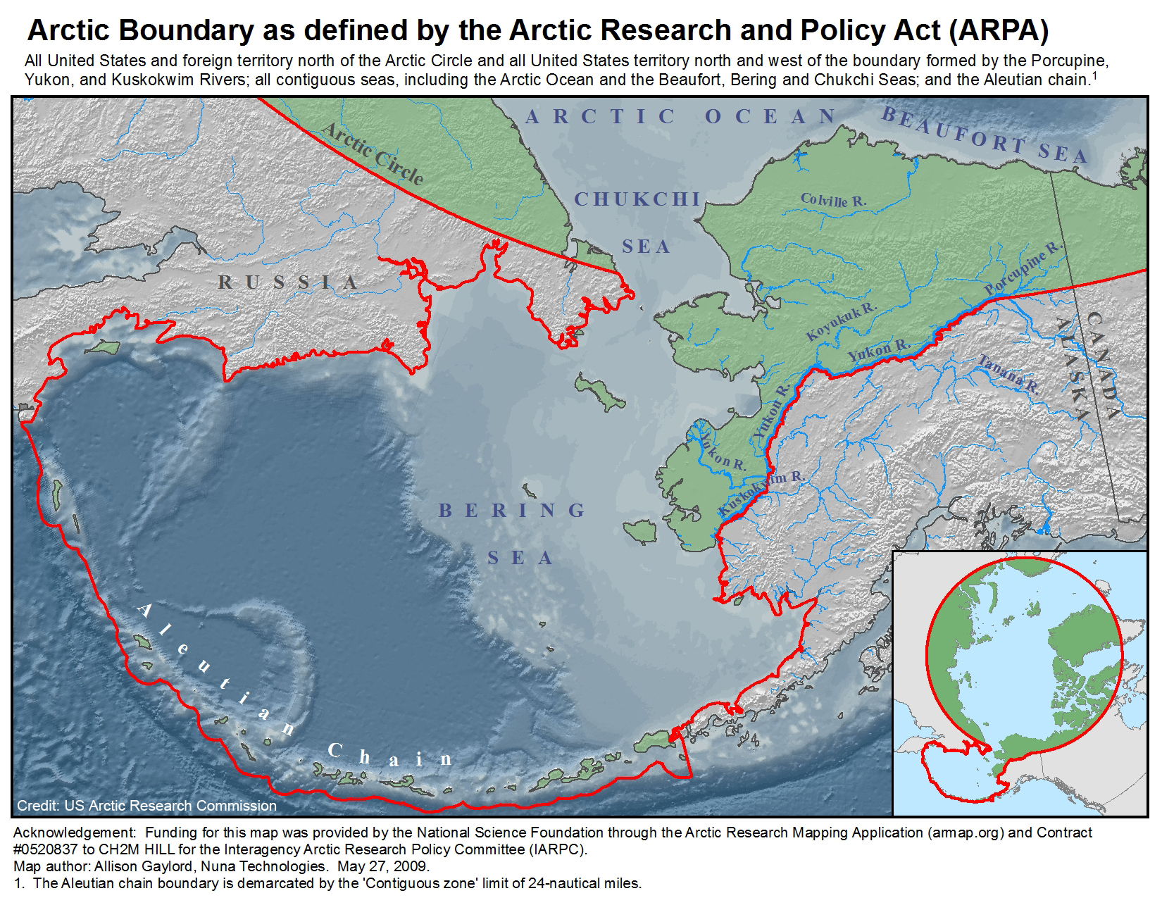 Arctic Boundary Map:  Alaska with Polar Inset