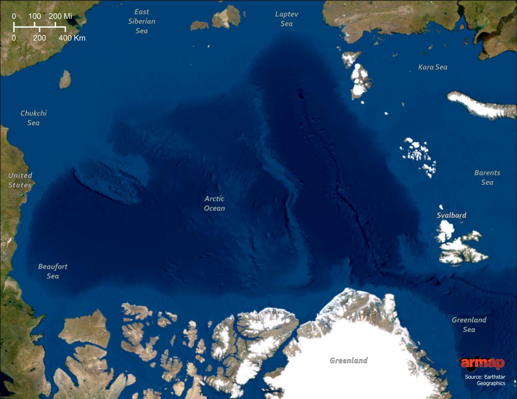 Satellite imagery map of the Arctic Ocean